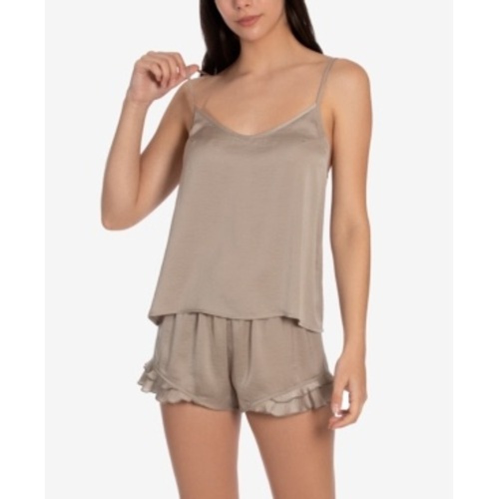 Midnight Bakery Women's Malia Solid Hammered Satin Cami-Tap Set - Loden- Size XL